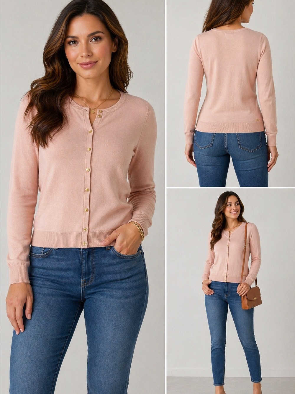 Calvin Klein Blush Button-Front Crewneck Cardigan
